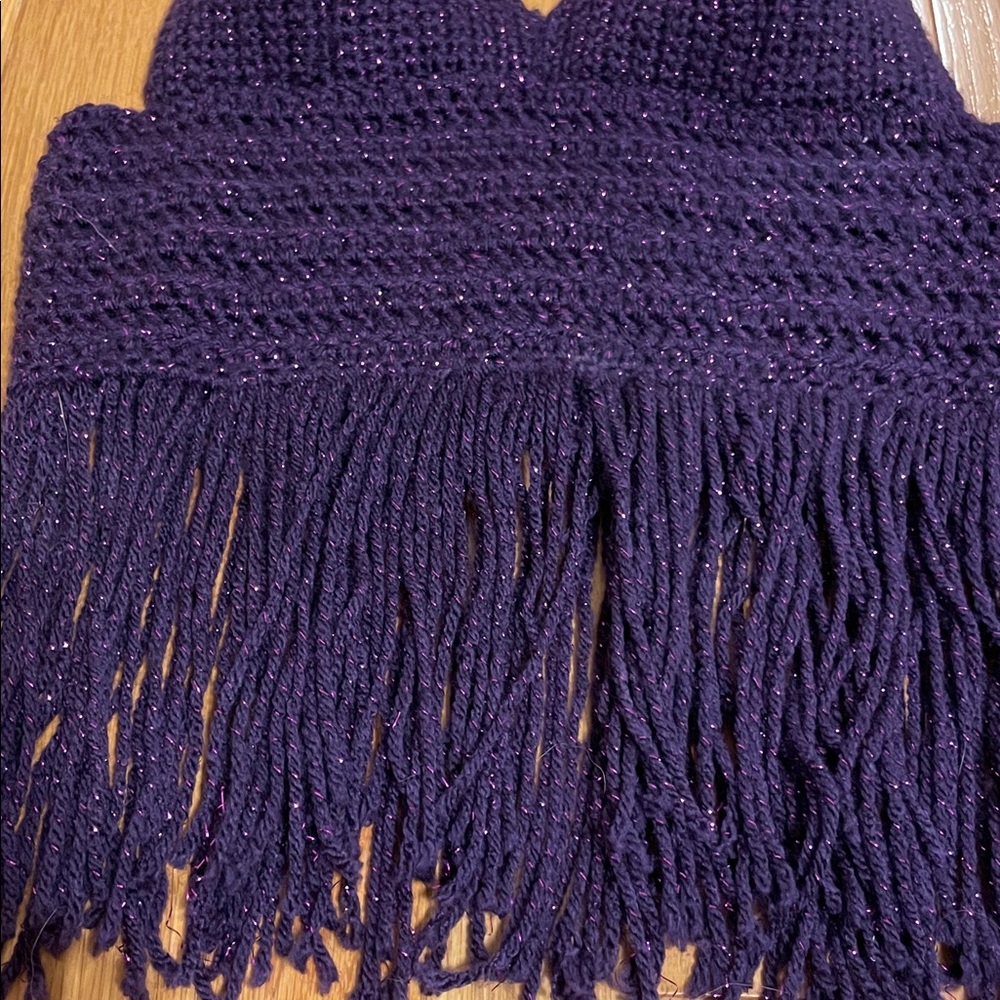 Handmade sparkly purple crochet fringe halter top - Picture 2 of 4